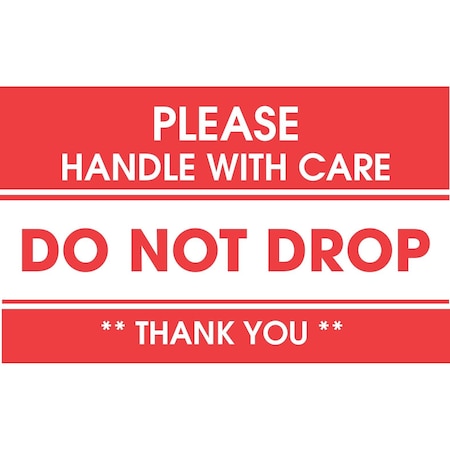 Decker Tape Products Label, DL1972, DO NOT DROP - PLEASE HANDLE WITH CARE, 2" X 3" DL1972